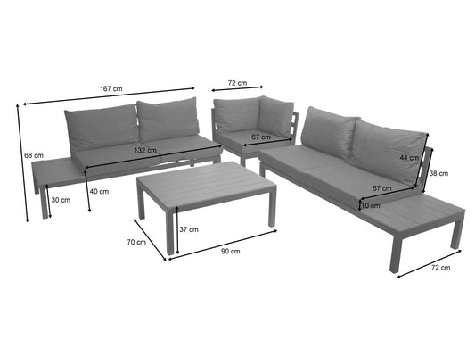 Cosmo Casa - Tuinset - Loungeset - Olefine & Aluminium - Donkergrijs