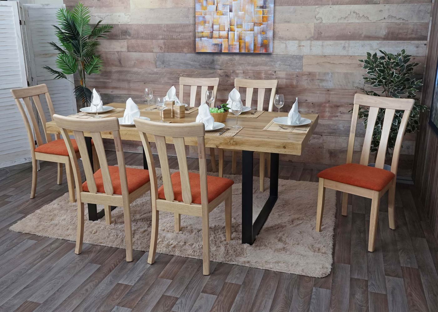 Cosmo Casa - Set van 2 Eetkamerstoelen - Massief - Textiel & Hout - Oranje