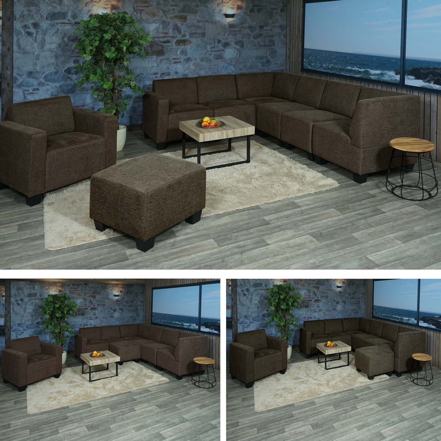 Cosmo Casa - Banksysteem - Modulair 6-1-1 opstelling - Stof textiel - Bruin