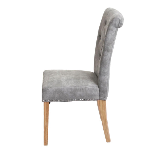 Cosmo Casa - Set van 2 Eetkamerstoelen - Klinknagels - Textiel - Lichtgrijs