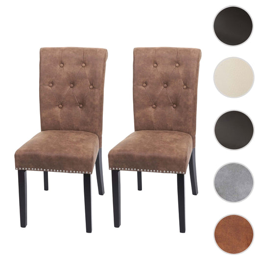 Cosmo Casa - Set van 2 Eetkamerstoelen - Klinknagels - Textiel - Bruin