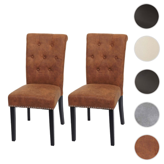 Cosmo Casa - Set van 2 Eetkamerstoelen - Klinknagels - Suède - Donkerbruin