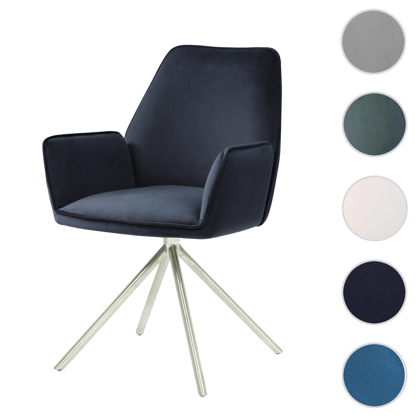 Cosmo Casa - Eetkamerstoel - Automatisch positionerend - Fluweel - Antracietblauw & RVS