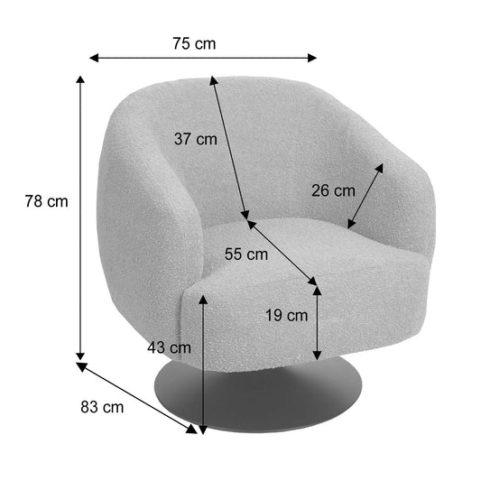 Cosmo Casa - Loungestoel - Draaibaar - Bouclé & Metaal - Donkergrijs