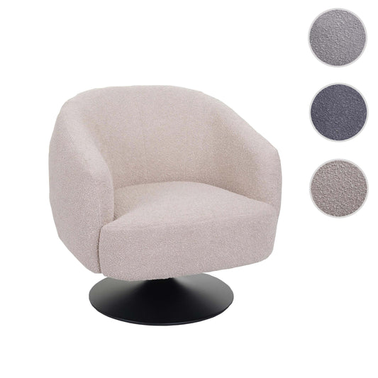 Cosmo Casa - Loungestoel - Draaibaar - Bouclé & Metaal - Crème-Beige