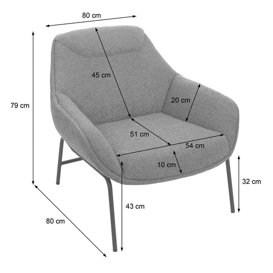 Cosmo Casa - Loungestoel - Bouclé - Textiel & Metaal - Crème-Beige