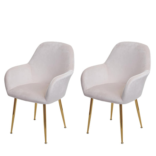 Cosmo Casa - Set van 2 Eetkamerstoelen - Retro - Fluweel - Crème-Wit