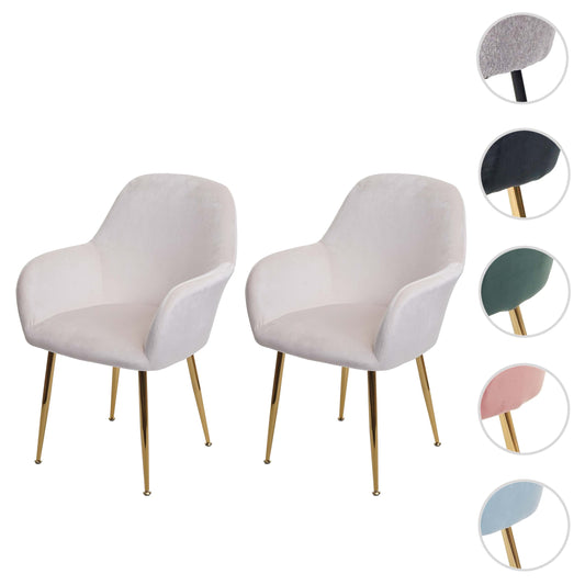 Cosmo Casa - Set van 2 Eetkamerstoelen - Retro - Fluweel - Crème-Wit