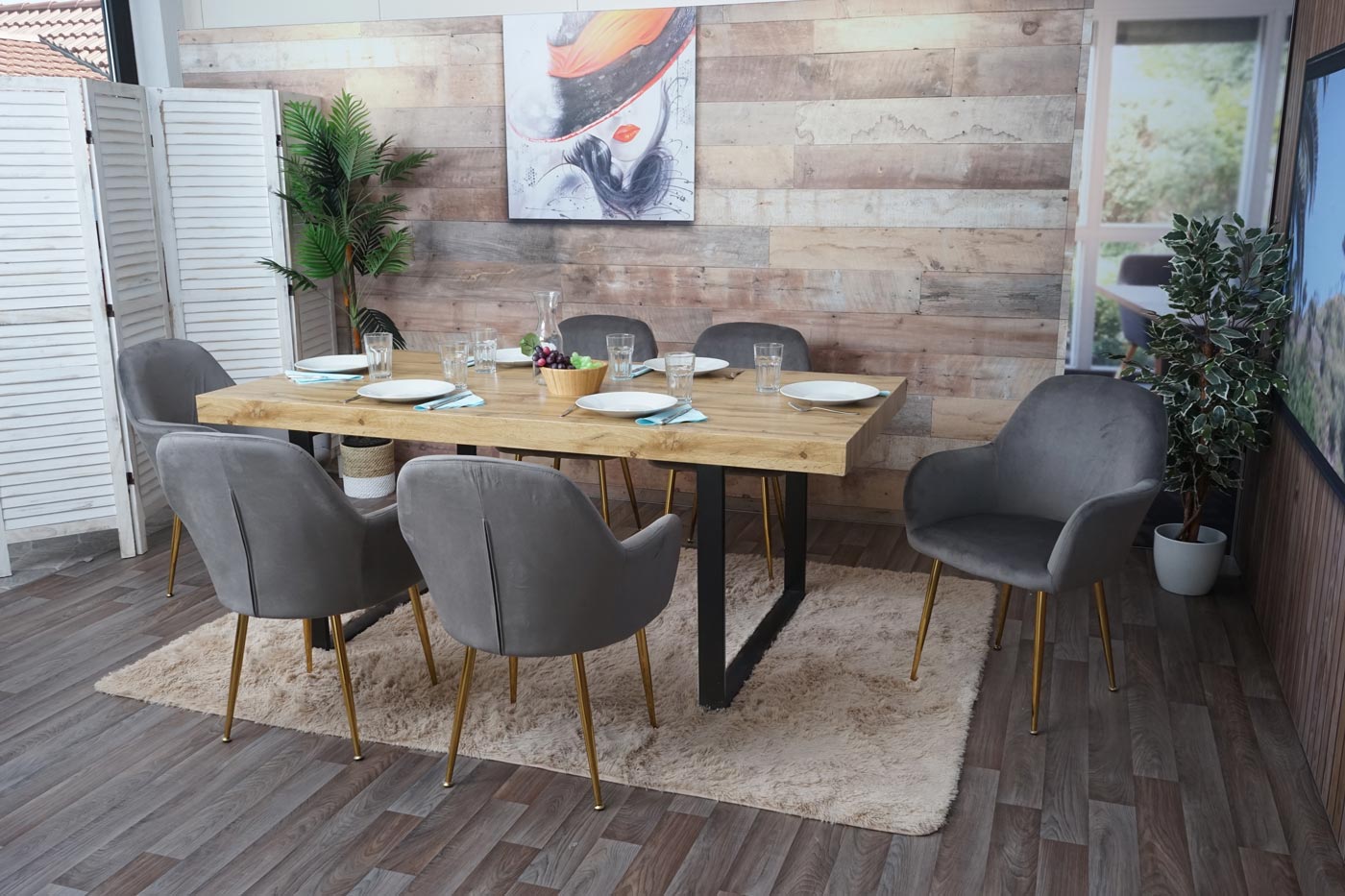 Cosmo Casa - Set van 2 Eetkamerstoelen - Retro - Fluweel - Lichtgrijs