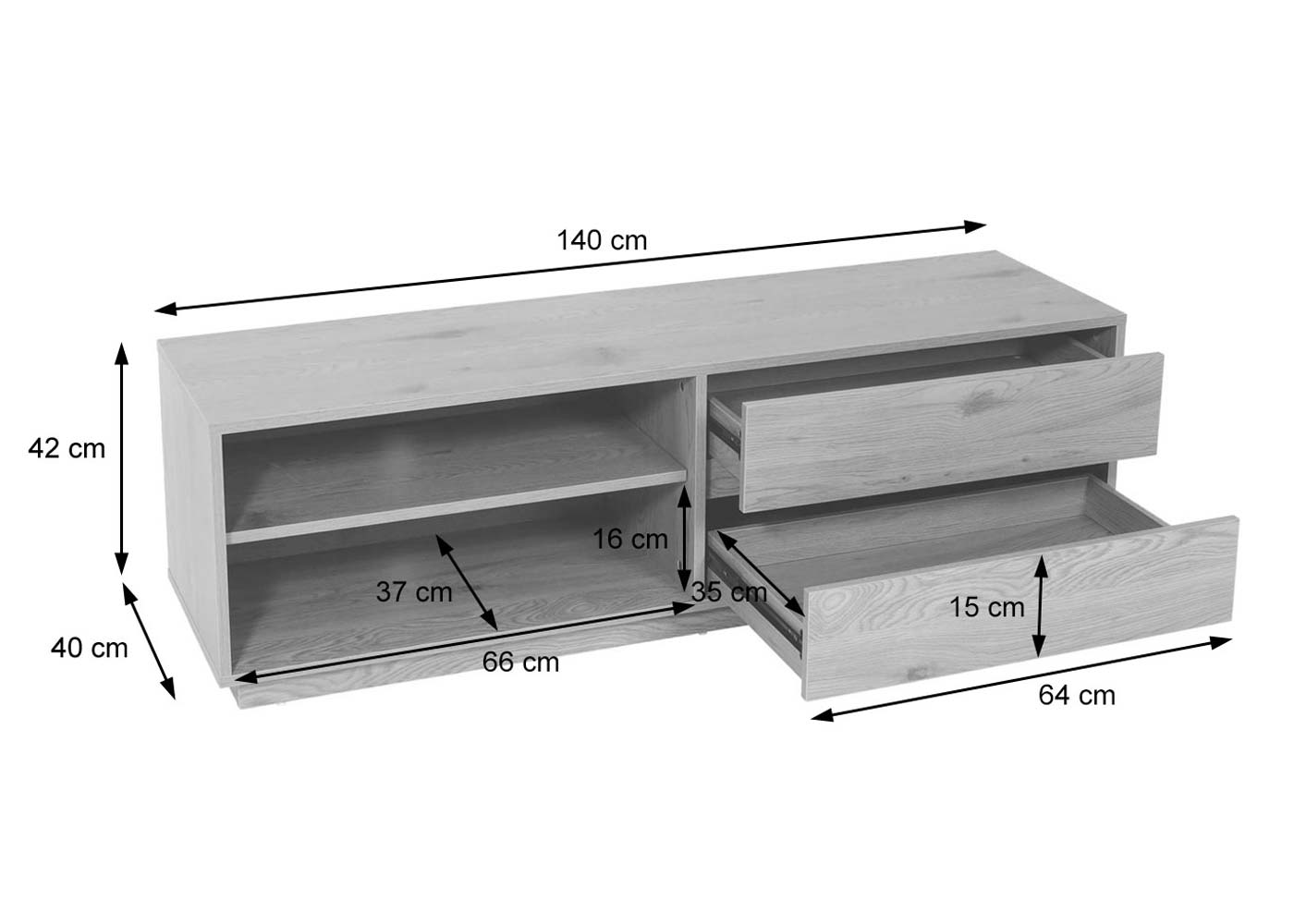 Cosmo Casa - Tv-rek - Lade - MDF - Walnootlook - 42×140×40 cm