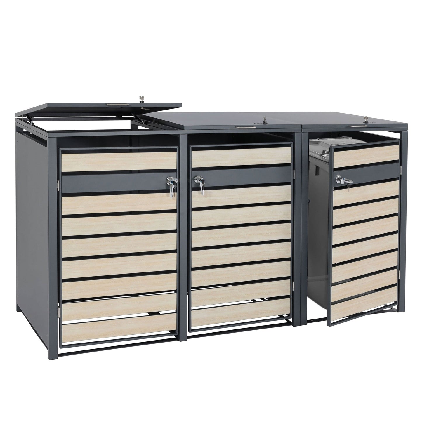 Cosmo Casa - Vuilnisbakbekleding - 3-delig - Metaal & Beukenhoutlook - Lichtbruin