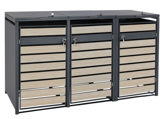 Cosmo Casa - Vuilnisbakbekleding - 3-delig - Metaal & Beukenhoutlook - Lichtbruin