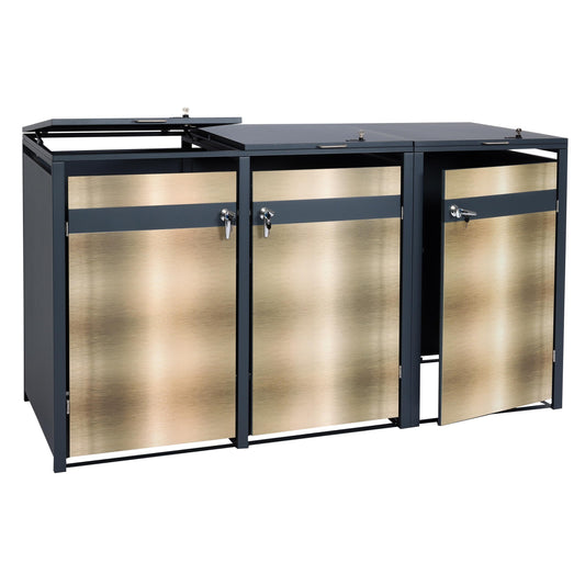 Cosmo Casa - 3-delige Vuilnisbakbekleding - Uitbreidbaar - Metaal - Antraciet-Goud