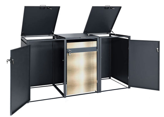 Cosmo Casa - 3-delige Vuilnisbakbekleding - Uitbreidbaar - Metaal - Antraciet-Goud