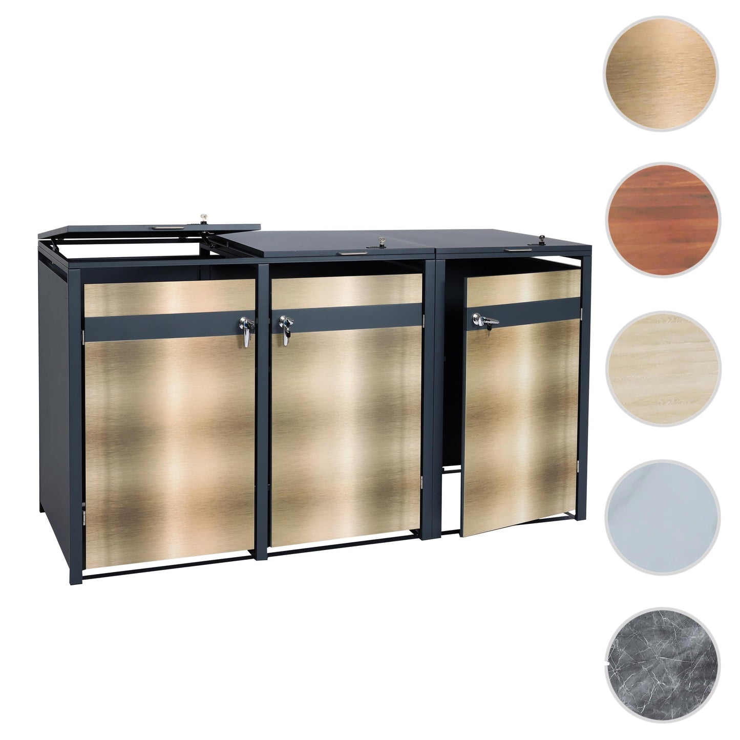 Cosmo Casa - 3-delige Vuilnisbakbekleding - Uitbreidbaar - Metaal - Antraciet-Goud