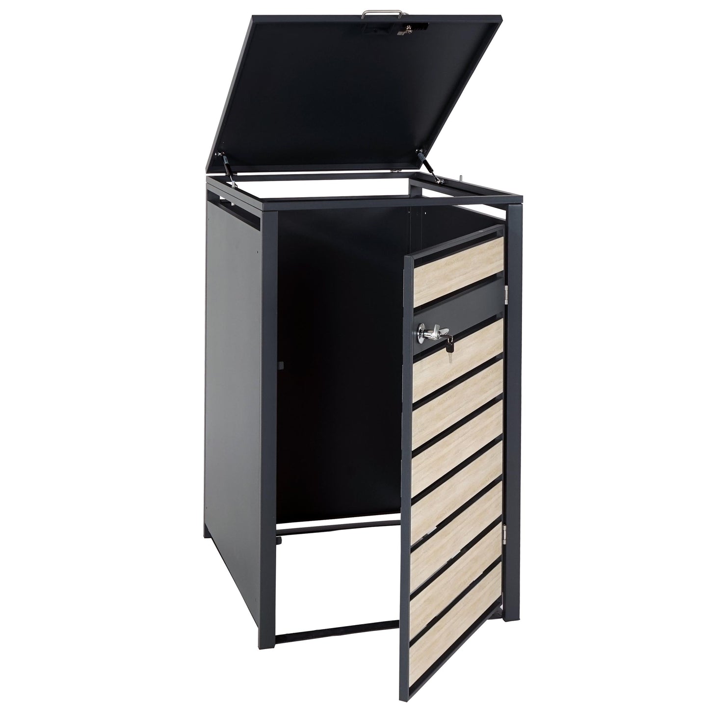 Cosmo Casa - XL Afvalcontainerbekleding - Containerbak - Metaal - 36 kg - Antraciet - Beukenhoutlook Lichtbruin