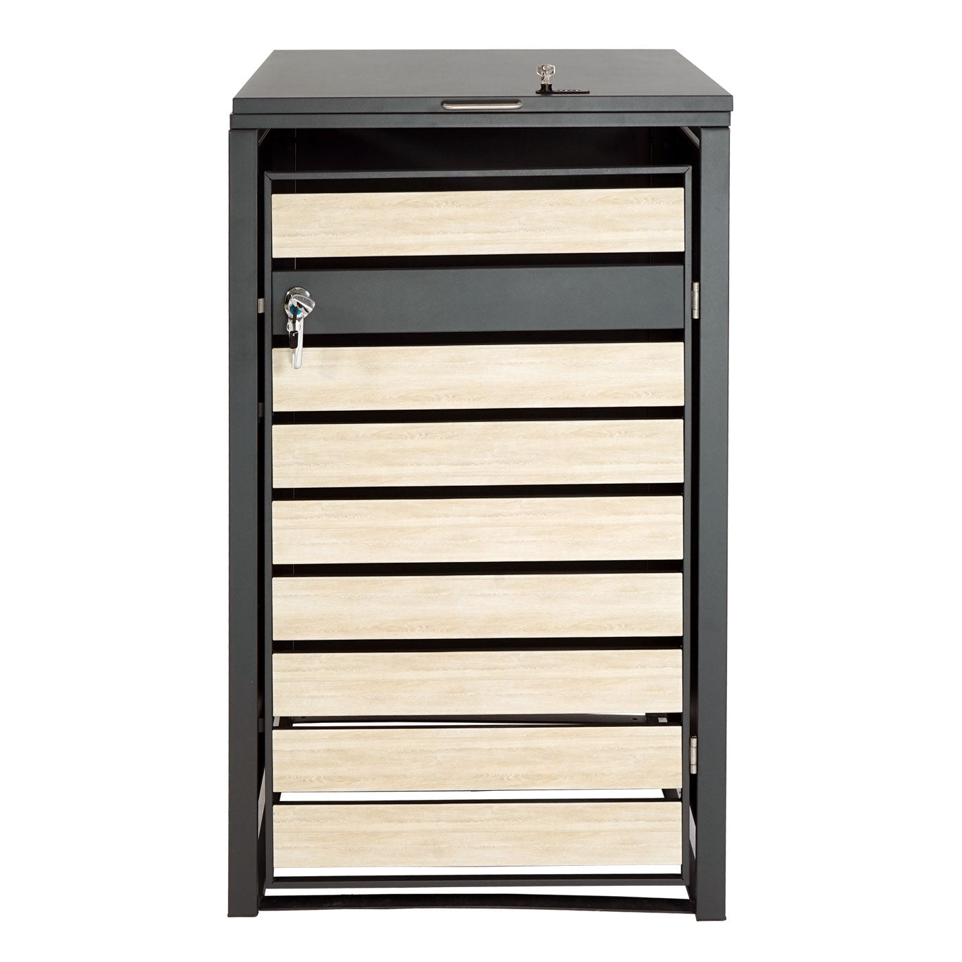 Cosmo Casa - XL Afvalcontainerbekleding - Containerbak - Metaal - 36 kg - Antraciet - Beukenhoutlook Lichtbruin