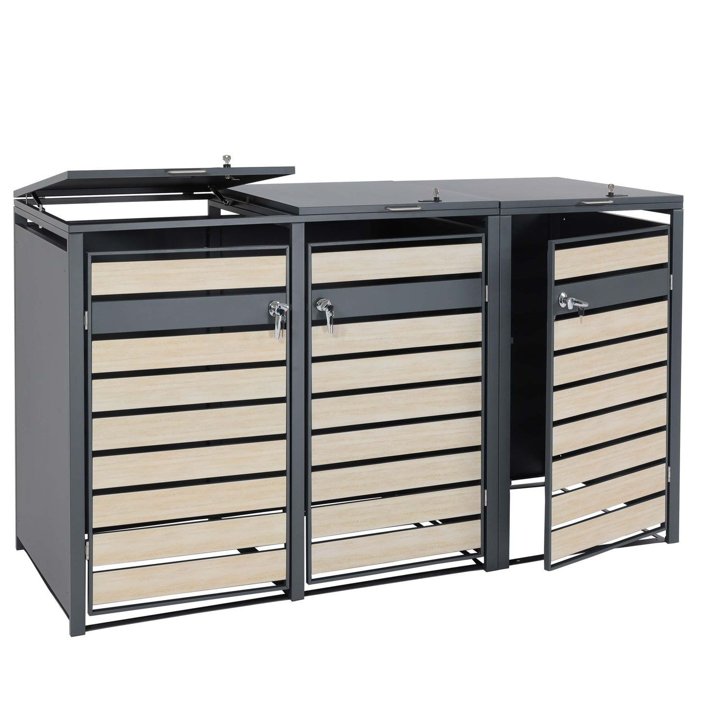 Cosmo Casa - XL Afvalcontainerbekleding - Afvalcontainerbak - Metaal - Antraciet & Beukenhoutlook - Lichtbruin / 95 kg