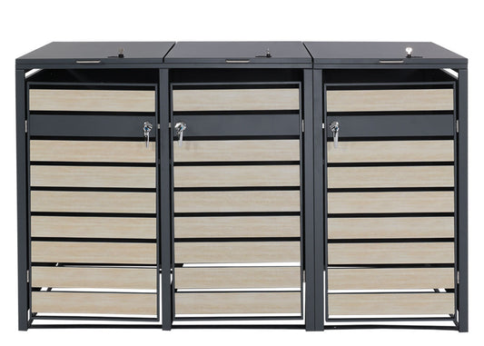 Cosmo Casa - XL Afvalcontainerbekleding - Afvalcontainerbak - Metaal - Antraciet & Beukenhoutlook - Lichtbruin / 95 kg
