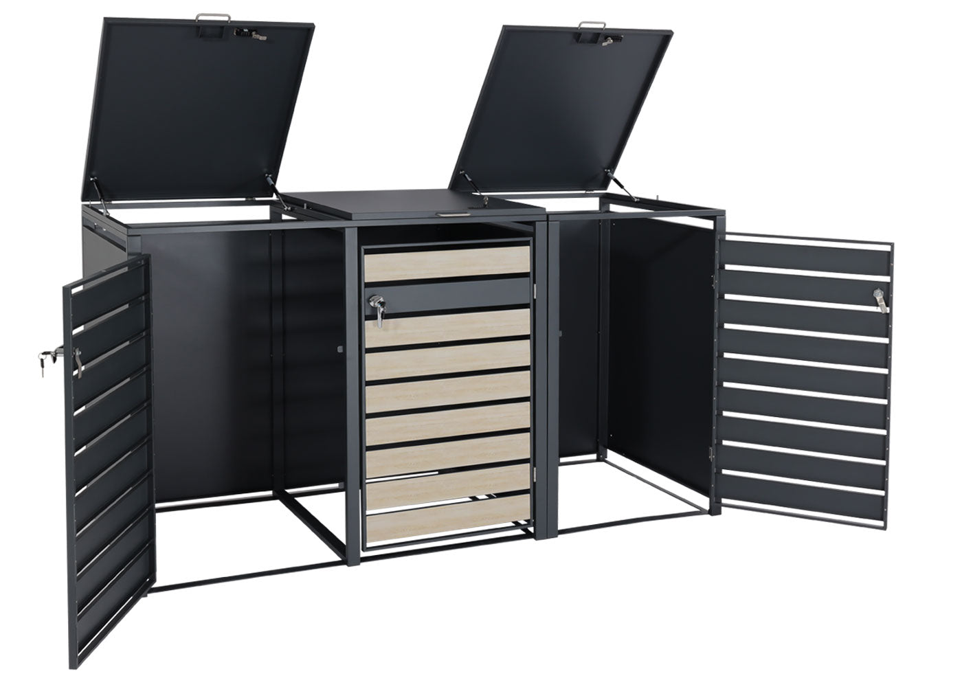 Cosmo Casa - XL Afvalcontainerbekleding - Afvalcontainerbak - Metaal - Antraciet & Beukenhoutlook - Lichtbruin / 95 kg