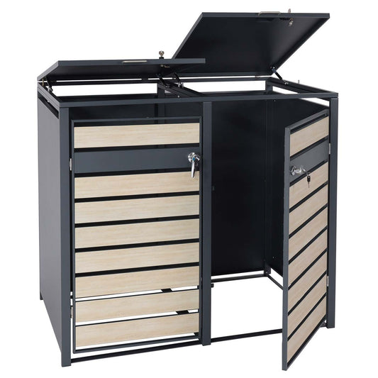 Cosmo Casa - XL Afvalcontainerbekleding - Containerbak - Metaal - 59 kg - Antraciet - Beukenhoutlook Lichtbruin