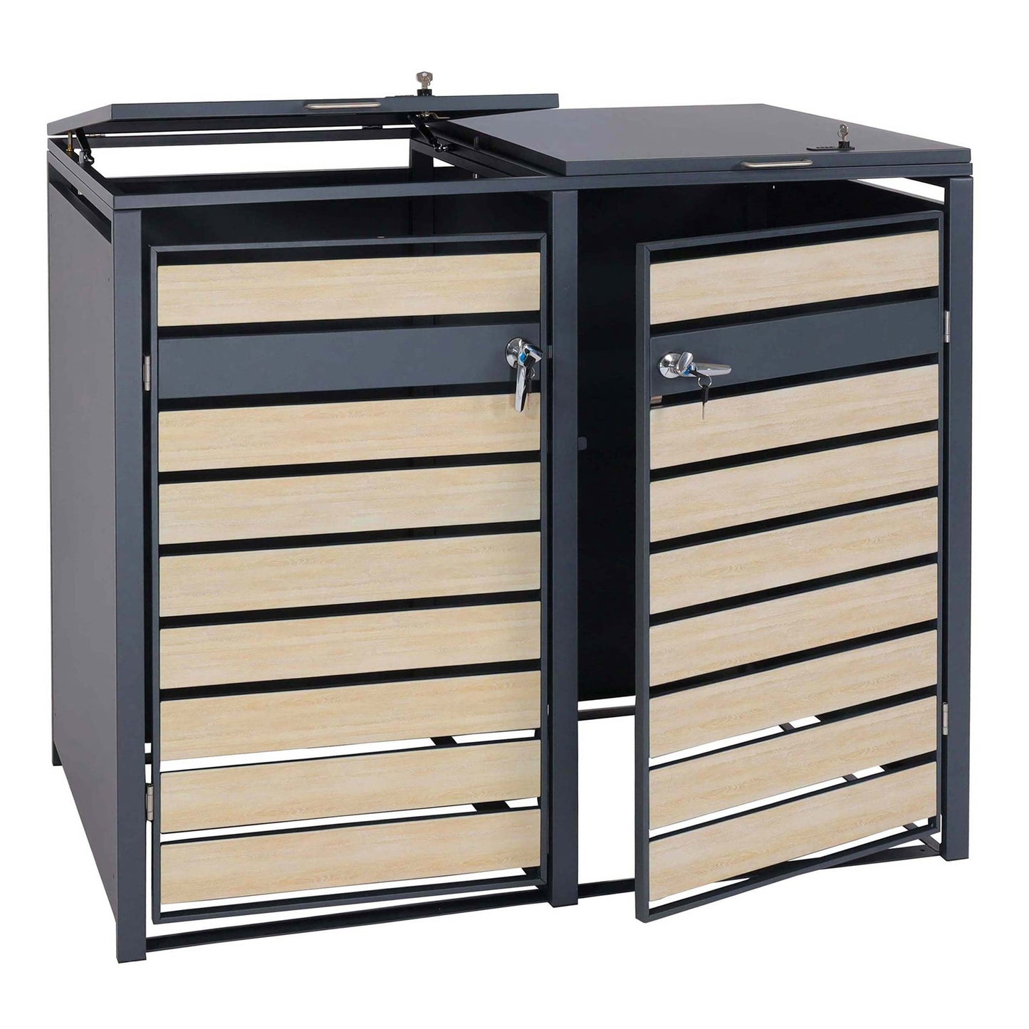 Cosmo Casa - XL Afvalcontainerbekleding - Containerbak - Metaal - 59 kg - Antraciet - Beukenhoutlook Lichtbruin