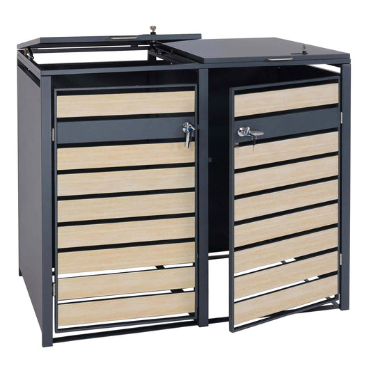 Cosmo Casa - XL Afvalcontainerbekleding - Containerbak - Metaal - 59 kg - Antraciet - Beukenhoutlook Lichtbruin