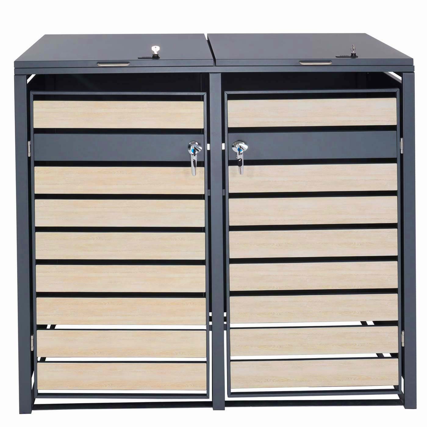 Cosmo Casa - XL Afvalcontainerbekleding - Containerbak - Metaal - 59 kg - Antraciet - Beukenhoutlook Lichtbruin