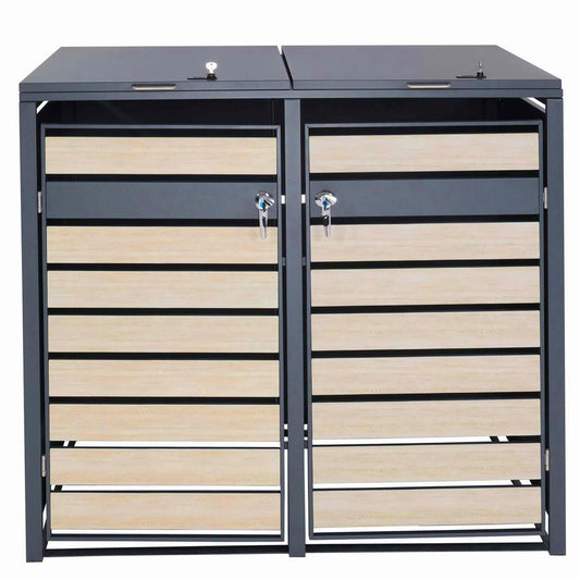 Cosmo Casa - XL Afvalcontainerbekleding - Containerbak - Metaal - 59 kg - Antraciet - Beukenhoutlook Lichtbruin