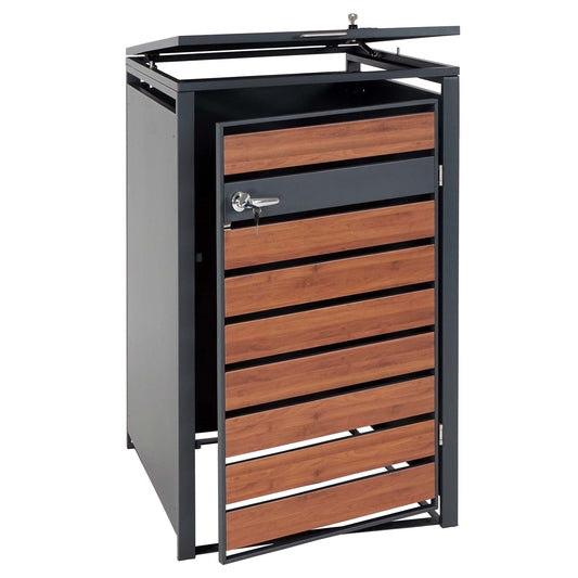 Cosmo Casa - XL Afvalcontainerbekleding - Containerbak - Metaal - 36 kg - Antraciet - Kersenhoutlook Donkerbruin
