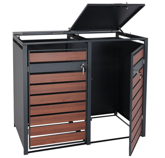 Cosmo Casa - XL Afvalcontainerbekleding - Containerbak - Metaal - 59 kg - Antraciet - Kersenhoutlook Donkerbruin