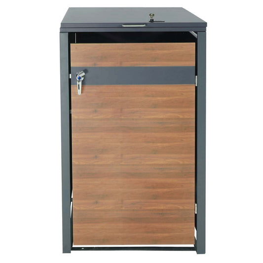 Cosmo Casa - XL Afvalcontainerbekleding - Afvalbak - Metaal - Antraciet & Kersenhoutlook - Donkerbruin - 38 kg