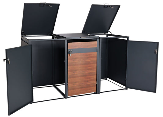 Cosmo Casa - XL Afvalbakbekleding - Afvalcontainerbak - Metaal - Antraciet & Kersenhoutlook - Donkerbruin / 97 kg