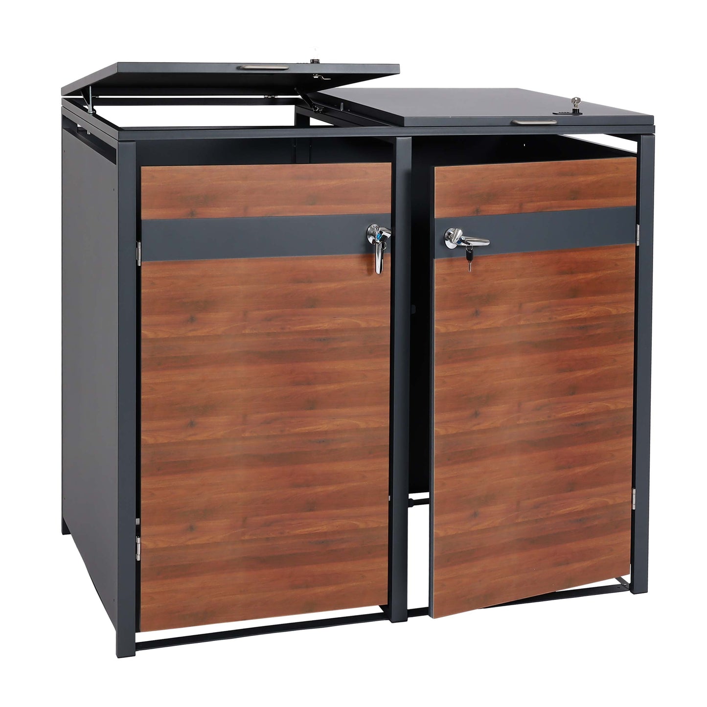 Cosmo Casa - XL Afvalcontainerbekleding - Afvalbak - Metaal - Antraciet & Kersenhoutlook - Donkerbruin - 59 kg