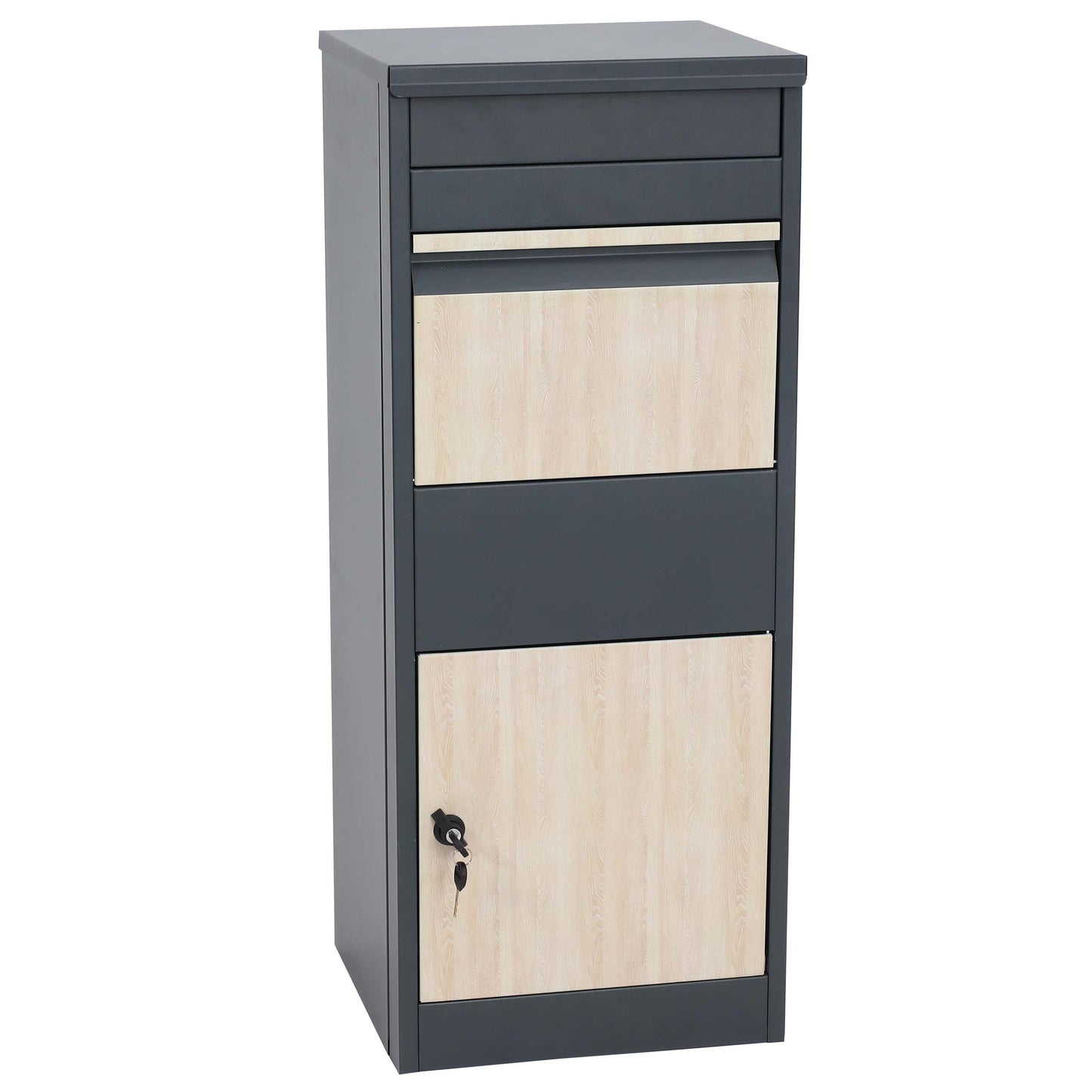 Cosmo Casa - Staande Pakketbrievenbus - L Formaat, Gegalvaniseerd - Metaal & Houtlook - Antraciet & Licht Houtlook