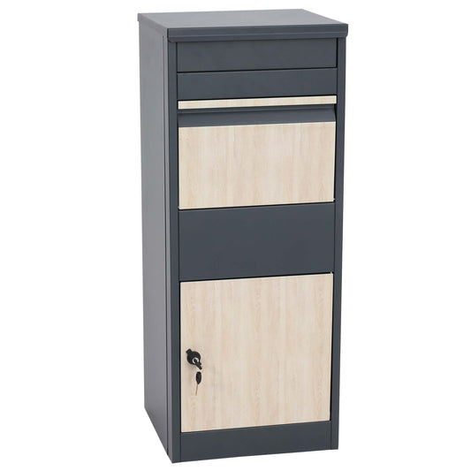 Cosmo Casa - Staande Pakketbrievenbus - L Formaat, Gegalvaniseerd - Metaal & Houtlook - Antraciet & Licht Houtlook
