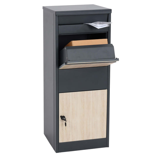 Cosmo Casa - Staande Pakketbrievenbus - L Formaat, Gegalvaniseerd - Metaal & Houtlook - Antraciet & Licht Houtlook