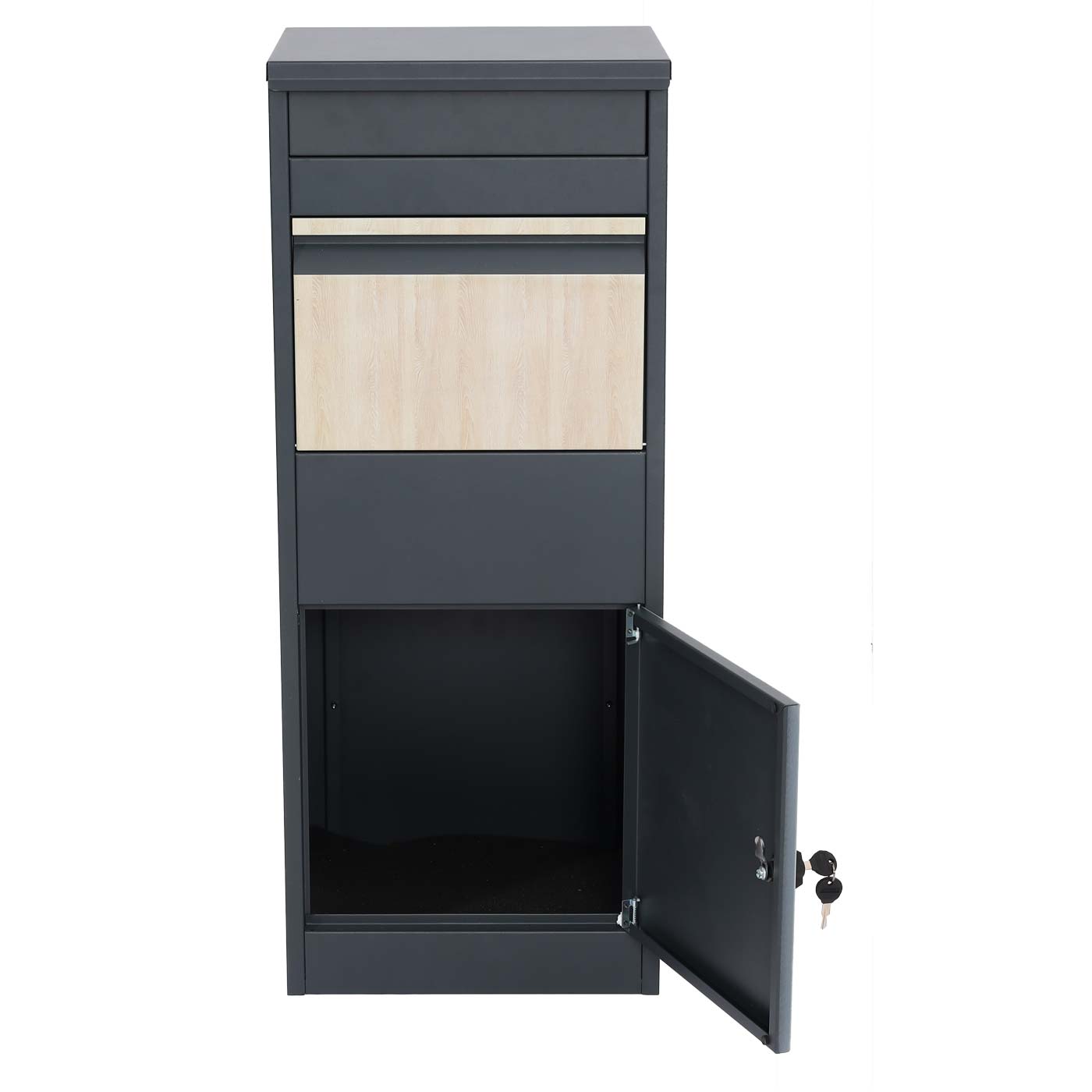 Cosmo Casa - Staande Pakketbrievenbus - L Formaat, Gegalvaniseerd - Metaal & Houtlook - Antraciet & Licht Houtlook