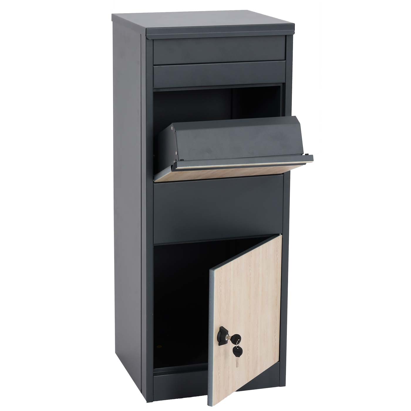 Cosmo Casa - Staande Pakketbrievenbus - L Formaat, Gegalvaniseerd - Metaal & Houtlook - Antraciet & Licht Houtlook