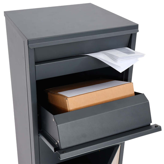 Cosmo Casa - Staande Pakketbrievenbus - L Formaat, Gegalvaniseerd - Metaal & Houtlook - Antraciet & Licht Houtlook