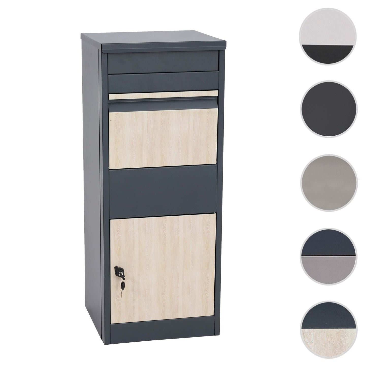 Cosmo Casa - Staande Pakketbrievenbus - L Formaat, Gegalvaniseerd - Metaal & Houtlook - Antraciet & Licht Houtlook