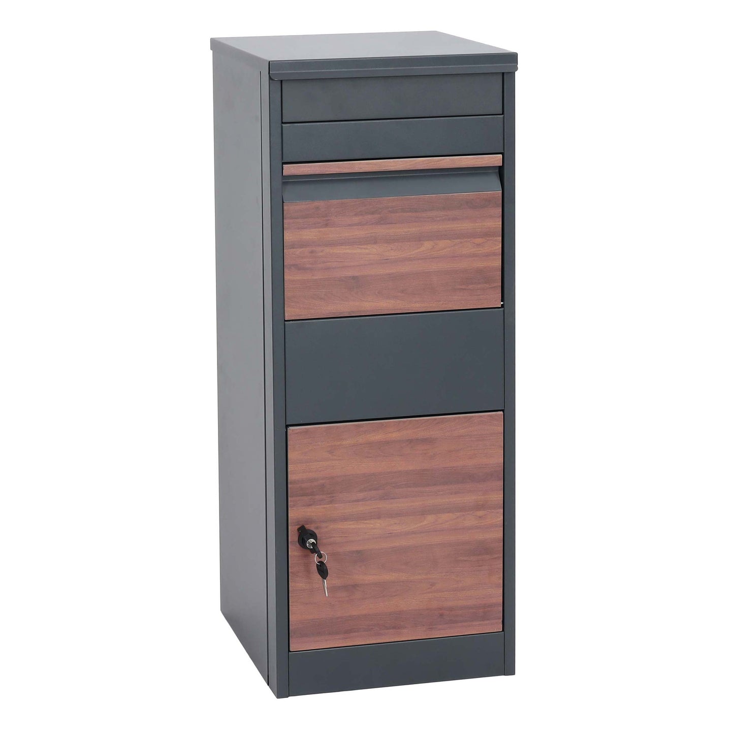 Cosmo Casa - Staande Pakketbrievenbus - L Formaat, Gegalvaniseerd - Metaal & Houtlook - Antraciet & Donkere Houtlook