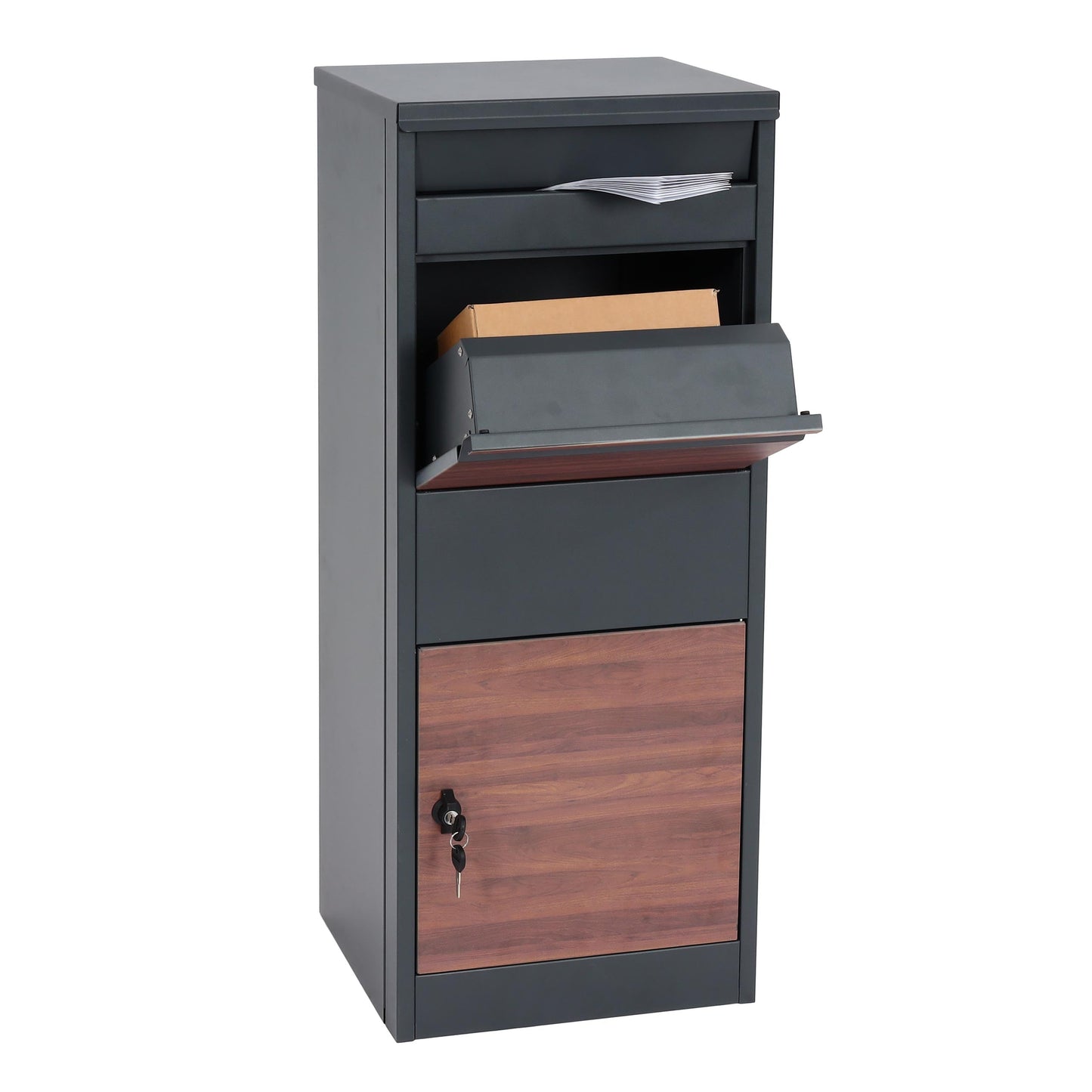 Cosmo Casa - Staande Pakketbrievenbus - L Formaat, Gegalvaniseerd - Metaal & Houtlook - Antraciet & Donkere Houtlook