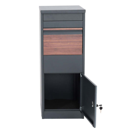 Cosmo Casa - Staande Pakketbrievenbus - L Formaat, Gegalvaniseerd - Metaal & Houtlook - Antraciet & Donkere Houtlook