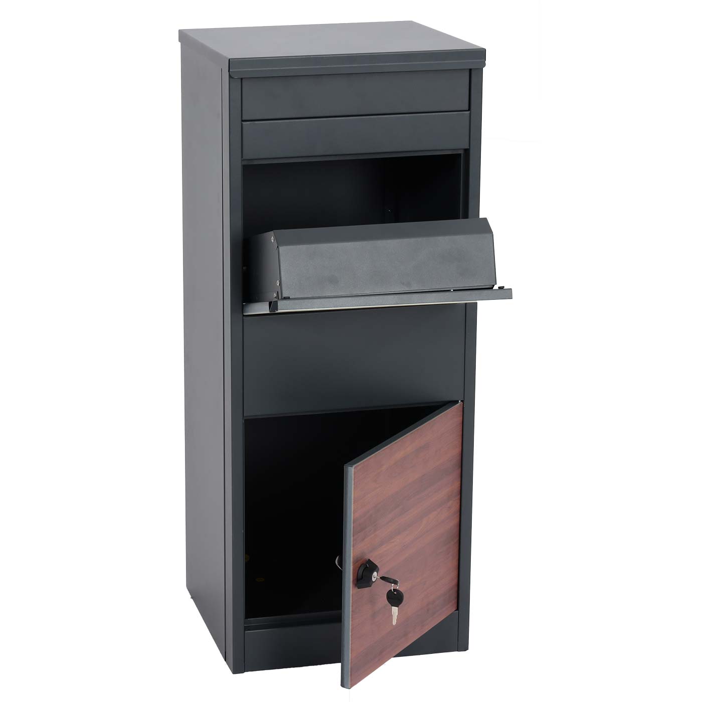 Cosmo Casa - Staande Pakketbrievenbus - L Formaat, Gegalvaniseerd - Metaal & Houtlook - Antraciet & Donkere Houtlook