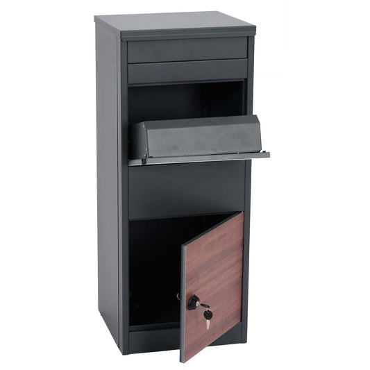 Cosmo Casa - Staande Pakketbrievenbus - L Formaat, Gegalvaniseerd - Metaal & Houtlook - Antraciet & Donkere Houtlook