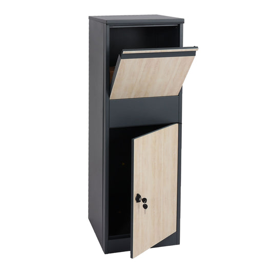 Cosmo Casa - Staande Pakketbrievenbus - XL Formaat, Gegalvaniseerd - Metaal & Houtlook - Antraciet & Licht Houtlook