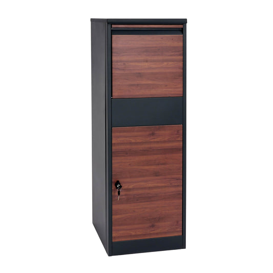 Cosmo Casa - Staande Pakketbrievenbus - L Formaat, Gegalvaniseerd - Metaal & Houtlook - Antraciet & Donkerbruin