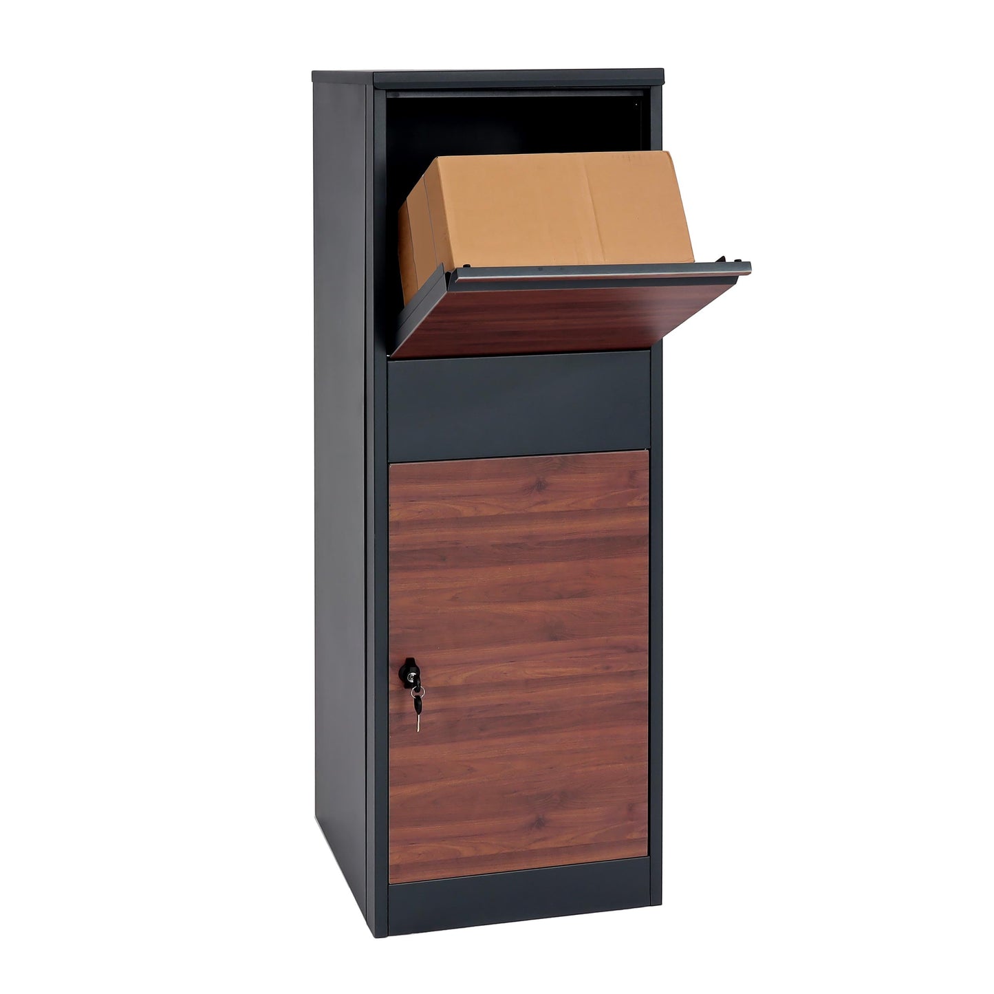 Cosmo Casa - Staande Pakketbrievenbus - L Formaat, Gegalvaniseerd - Metaal & Houtlook - Antraciet & Donkerbruin