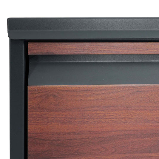 Cosmo Casa - Staande Pakketbrievenbus - L Formaat, Gegalvaniseerd - Metaal & Houtlook - Antraciet & Donkerbruin